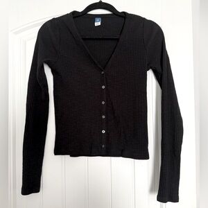 Old Navy Black Button Down Long Sleeve Crop Top